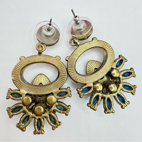 Rhinestone Cluster Drop Earrings Dimensional Blue White Tortoiseshell Regency - Picture 5 of 9